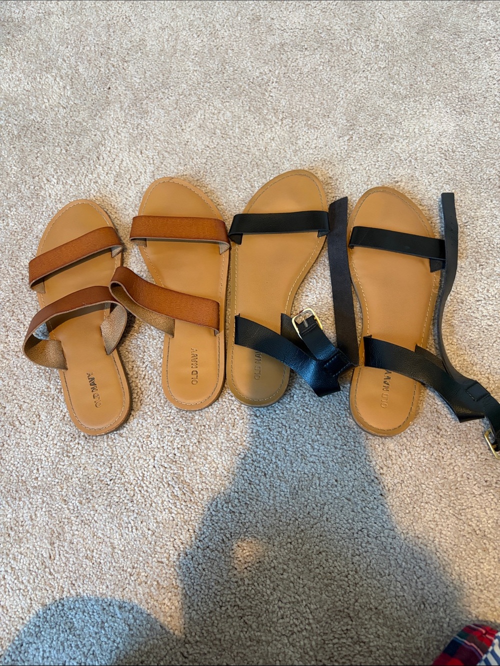 Old Navy Two-Strap Flat Sandals in Black and Brown